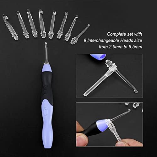 Fabater USB Rechargeable LED Light Up Crochet Hook Set Replaceable Tips 2.5-6.5MM Knitting Tool with Strong Weak Light Fast Charge - 2