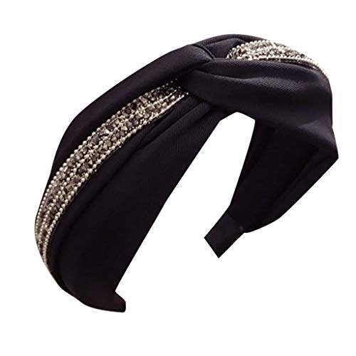 Dorical Mujeres Niñas Diadema Moda Retro Simple Temperamento Tela Tachonada Taladro Anudado Con Arco Diadema De Ala Ancha Diadema (Z-Blanco, talla única)