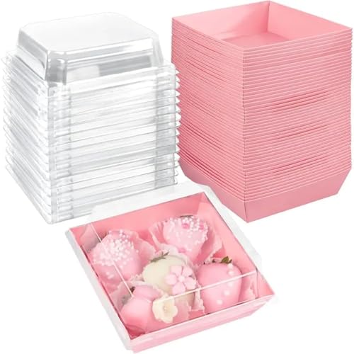 Yvsay 55-Pack 4-Inch Pink Dessert Boxes: Mini Bakery Takeout Containers for Brownies, Bake Sales, Farmers Markets & Gifts
