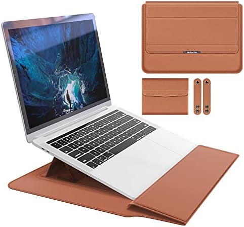 Laptop Sleeve + Stand Compatible with 13-13.3 inch MacBook Pro/Air, XULIS Waterproof PU Leather Sleeve Bag Computer Protective Carrying Case with Support Frame (Brown)
