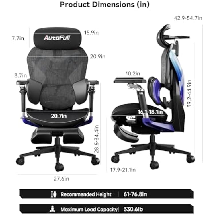 Autofull G7 Gaming Chair - 3-Zone Lumbar, 22-Point Adjustment, Breathable Mesh, Custom Backplate, 720 Armrests, BIFMA Certified Ergonomic, 140 Recline, IGR Certified, Niko Endorsed - Gift for Gamers
