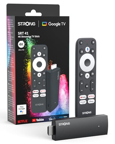 STRONG SRT41 Google TV Stick 4K UHD, Android 11, Wi-Fi, Chromecast Integrato, Assistente Vocale Google, HDR10+, Dolby Audio & Dolby Vision, Netflix, Prime Video, YouTube, Disney+