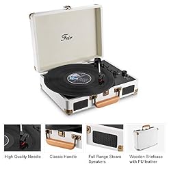 Vinyl Record Player Bluetooth with Speakers 3 Speed Portable Turntable Suitcase Built in 2 Speakers RCA Line Out AUX Headphone Jack PC Recorder-White - Les Beatles, Paul McCartney, John Lennon, RIngo Starr, George Harrison Vinyl Record Player Bluetooth with Speakers 3 Speed Portable Turntable Suitcase Built in 2 Speakers RCA Line Out AUX Headphone Jack PC Recorder-White – Image 5