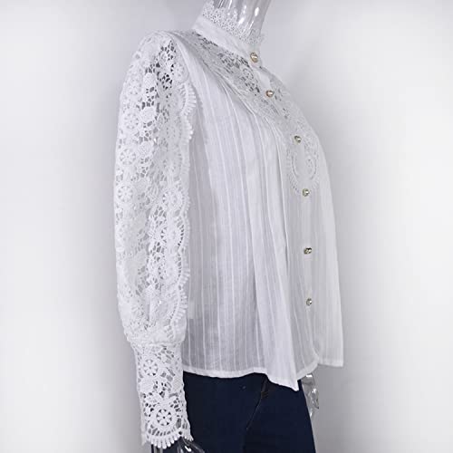 Petalum Femme Chemisier Dentelle Chic Chemise Victorien à Manche Longue Bouffante Ballon Sexy Chemisier Gothique Lolita Lace Ajouré Top Blouse Renaissance Elégant Ample Vintage – vue 7