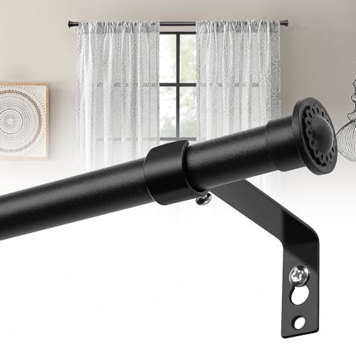 Barra de Cortina, 71-200cm Barra para Cortinas Extensible con 16 mm de Diámetro, Barra de Cortina Juego Ajustable de Acero Inoxidable Estilo Rústico Mate/Negro Mate