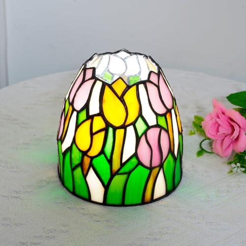 Mała Tiffany lampka nocna różowe żółte tulipany witraż lampa akcentująca retro unikalna lampka nocna dla chłopców dziewcząt prezenty świąteczne