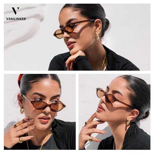 VANLINKER Retro Oval Cat Eye Sunglasses for Women Men Small 90s Style Vintage Trendy Narrow Frame VL98442