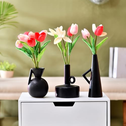 Image of Amazon Basics Sleek Abstract Table Decor Trio | A Modern Blend of Art & Elegance | Elevate Your Space with Contemporary Charm Pack of 3, Black, Ceramic