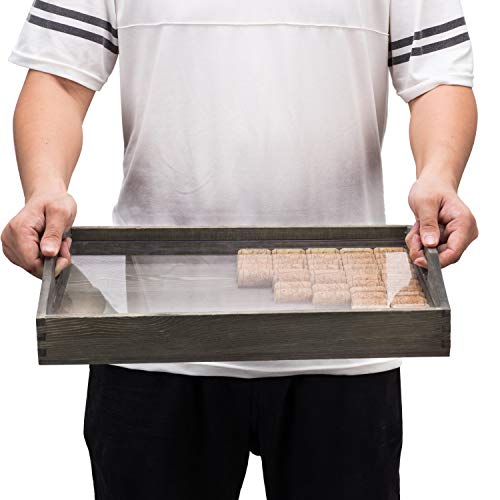 Mygift Vintage Gray Wood Wine Cork Storage Decor Serving Tray With Handles And Clear Acrylic Panel Cover #TOP3