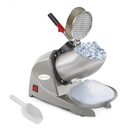 KOFOHON Ice Crusher Machine,Electric Ice Shaver Halo Halo for Home&Commercial,Shaved Ice Machine with Dual Steel Blades&Double Covers, 80kgs/hrs,300W/1440rpm,Silver Upgraded. by KOFOHON - Used condition - CA$40.55