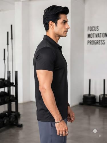 Image of MAYKR Men's Black Textured Polo Collar T-Shirt
