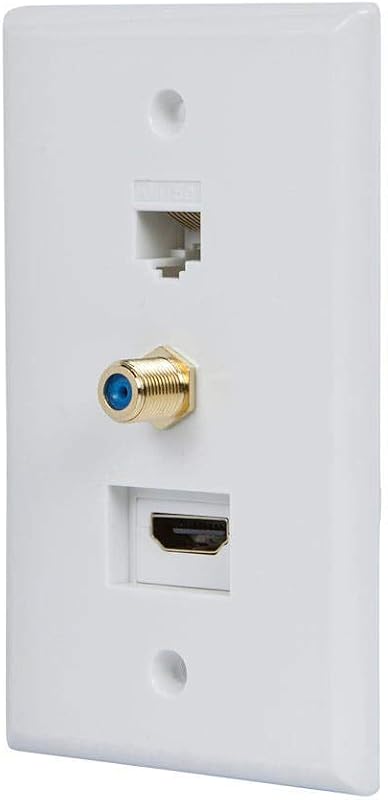 Monoprice Recessed HDMI Wall Plate, with 1 HDMI F/F Adapter, 1RJ45 Cat5e Coupler & 1 F Connector, Gold Plated,White