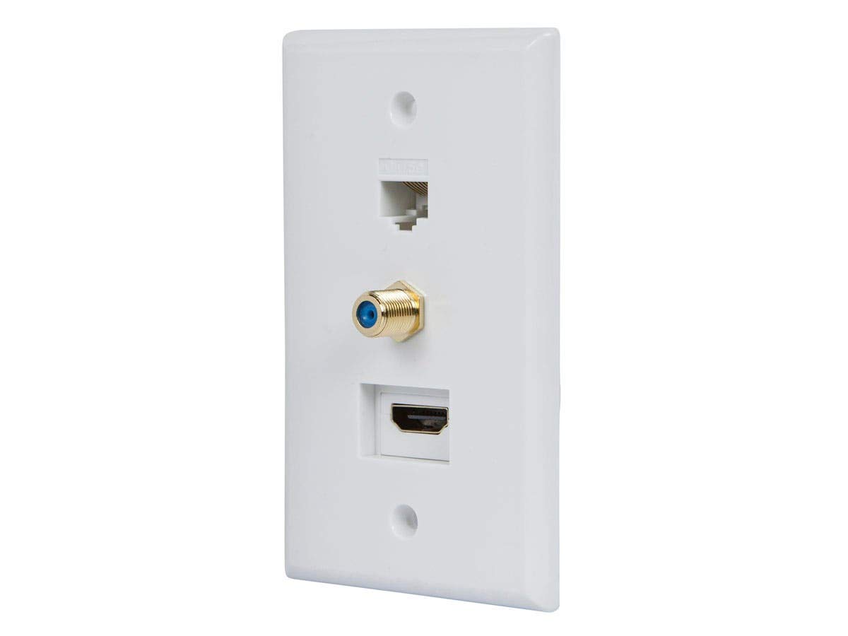RiteAV – Piastra A Muro Multimediale Con 2 HDMI, 1 Ethernet CAT5e E 1 Coassiale TV (Tipo F) - Femmina-Femmina, Connessione Senza Attrezzi, Viti Incluse
