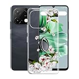 KJYFOANI for Umidigi G9C Case, Transparent Soft Silicone TPU Protective Shell with [Swivel Ring Stand], Shockproof Anti-Fall Bumper Back Cover for Umidigi G9C (6.75')- Pear Blossom
