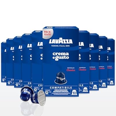 Lavazza, Crema e Gusto Classico, Cápsulas de Café Compatibles con Máquinas Nespresso Original, con Notas de Especias y Cacao, Arábica y Robusta, Intensidad 12/13, Tueste Ligero, 10 Paquetes x 10 | Ya disponible en tu tienda friki favorita! En mundofriki.es!