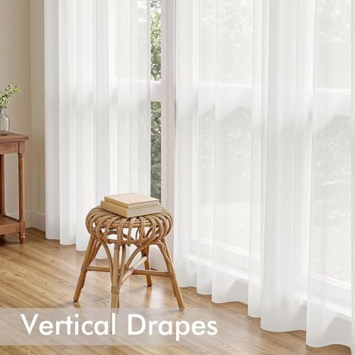 MIULEE Beige White Sheer Curtains 84 Inches Long, 4 Panels Set, Light Filtering Rod Pocket Voile Drapes for Living Room and Bedroom, Airy Soft Fabric Window Treatments, 42 x 84 Inches - 4