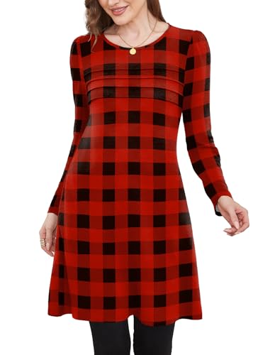 Image of OFEEFAN Womens Long Sleeve Tunic Dress Fall Fashion Sweater Dress with Pockets Pleated Front Casual Winter