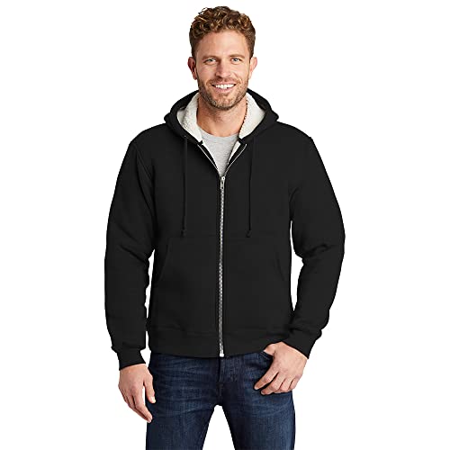 CornerStone Unisex Heavyweight Sherpa Lined Hooded Fleece Jacket | Zip Hoodie for Men & Women, Casual Sweatshirt, Black, Medium