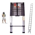 Multi-Purpose Telescoping Ladder 12.5ft, Heavy Duty Strong Stainless Steel Extension Ladder 330lbs Load Capacity, EN131 Certificated, Compact Home Loft Ladder Portable Collapsible Ladder
