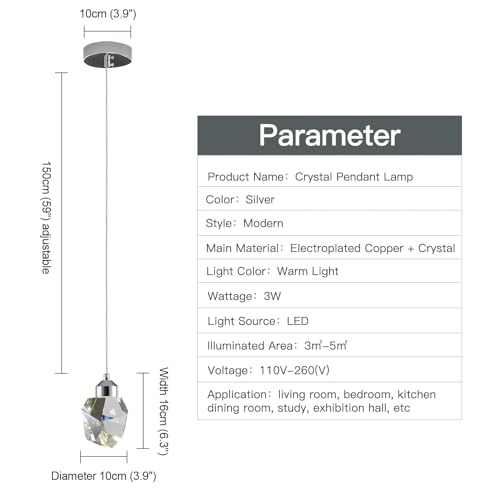 Sxtiger Modern Crystal Pendant Light, 3-Color LED Crystal Pendant Light, Adjustable Height Chrome Silver Ceiling Hanging Pendant Lamp, for Kitchen Island Bedroom Dining Room (Silver) - Cosy Home Interiors Sxtiger Modern Crystal Pendant Light, 3-Color LED Crystal Pendant Light, Adjustable Height Chrome Silver Ceiling Hanging Pendant Lamp, for Kitchen Island Bedroom Dining Room (Silver) - Image 6