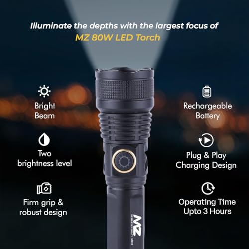 Image of Rechargeable Flashlight - 10000 Lumen High Power LED Torch, 1200M Long Beam, USB-C Charging, 10+ Hours Runtime, Adjustable Zoom Light for Camping, Hiking, Emergency, Outdoor Use (M931 Black)