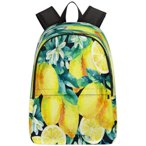 Sac à dos décontracté imprimé feuilles de citronnier avec grand compartiment