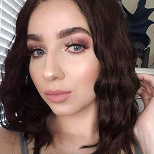 Sallcks Short Dark Brown Wig for Women Short Wavy Bob Wig Middle Part Synthetic Hair Wig for Daily Party Cosplay