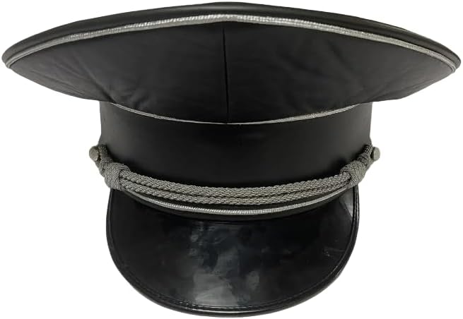 WWII German SS Officer Hat, Black, Adjustable 56cm to 63cm