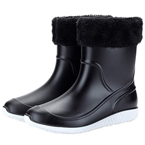 Image of ANUFER Men's Mid-Calf Snow Rain Boots Outdoor Waterproof Gardening Farm Boots with Removable Fluff Lining