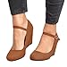 Coutgo Womens Wedge Pumps Dressy Mary Jane Shoes Comfort Wedges Closed Toe Ankle Strap Heeled Shoes Brown