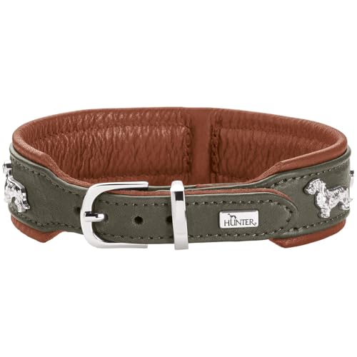 Hunter Teckel-Halsband MÜNCHEN, Farbe: Cognac/schwarz, Leder, edle Dackel-Besätze, weich und robust, fellschonend, luxuriös, ökologisch hergestellt, nachhaltig, Made in Germany, Größe: 37