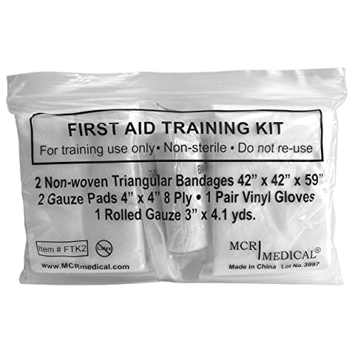 First Aid Training Kit w/Roller Gauze, Gauze Pads, Triangular Bandages, and Gloves,500-Pack, MCR Medical