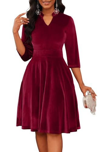 Image of Nmoder Casual Dresses for Women Semi Formal Fit and Flare 3 /4 Sleeve A-line Church Work Dress with Pockets