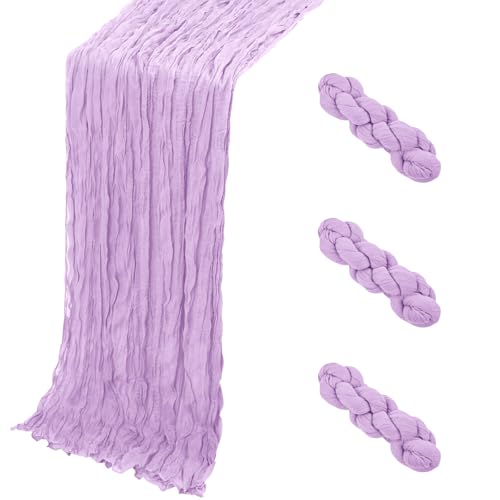 Yorcari 3 Pack Lavender Cheesecloth Table Runner, 17 x 108 Inch, Gauze Cheese Cloth Table Runner Rustic Sheer Runner for Wedding Birthday Party Baby Shower Table Decor(Lavender)