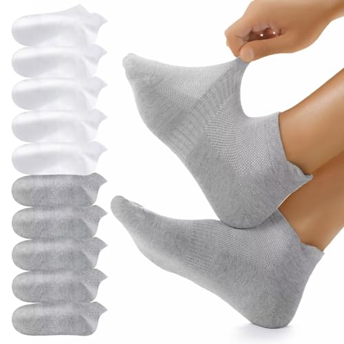 YouShow Chaussettes Basses Homme Femme, 10 Paires Lot de Socquettes Sportives en Coton Doux et Respirant Blanc Girs 39-42