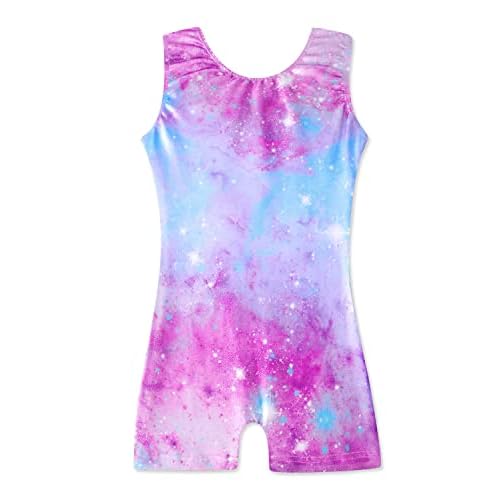 HOZIY Gymnastics Leotards with Shorts for Girls Toddlers Kids Biketard Tumbling Outfits Sparkle Unicorn Leopard Galaxy 7-8 Years Pink Galaxy