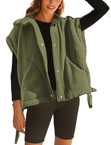 Yihaojia Women's Fuzzy Sherpa Fleece Vest - Lightweight Sleeveless Cardigan Waistcoat With Pocket