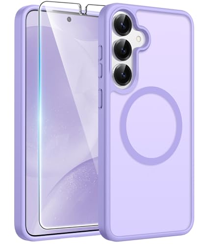 Image of FNTCASE for Samsung Galaxy S25 /S24 Case: Galaxy S24 /S25 Phone Case [Fit with Magsafe] Translucent Matte Case [Screen Protector] Military Grade Shockproof Protective Phone Cover-Light Purple