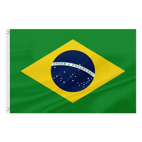 ASUNO Brazil Flag 90 × 150 CM Polyester Brazilian National Banner with 2 Brass Grommets Double Side Vivid Color Fade Resistant for Outside Garden Lawn Patio