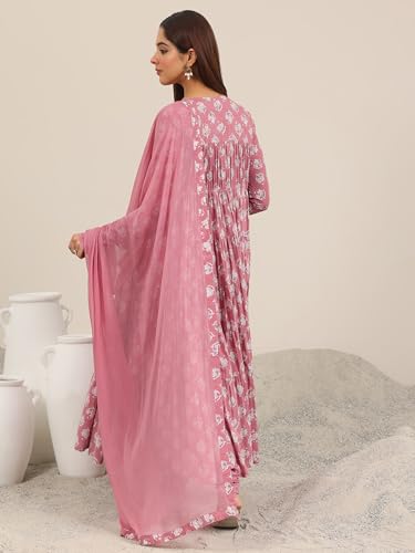 Image of Libas Printed Cotton A-Line Kurta With Churidar and Dupatta