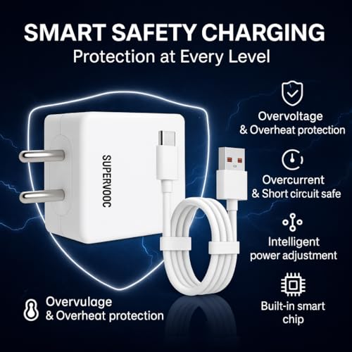 Image of Realme 33W Supervooc Charger with 1M Type-C Fast Charging Cable|Dash /Wrap /Vooc /Superdart /Dart|33Watt Adapter for Realme Narzo 80 Lite /90x /80 Pro /90 /P4x /15T /15C /P3 Lite /C75 /C71 /GT 7 /GT 7T /P3 Pro /GT 6