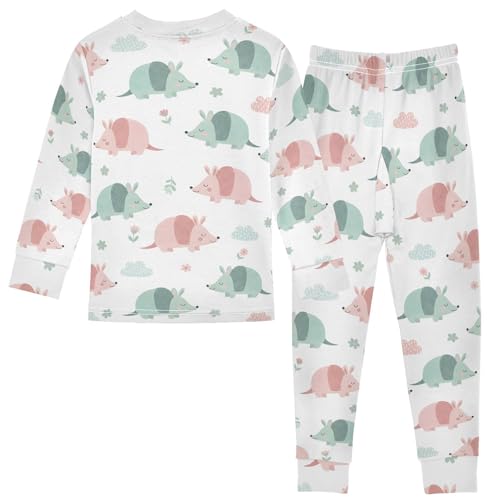 Pajama Sets Long Sleeve Cute Armadillos on Floral Background Soft Comfy Sleepwear 2 Piece PJS 3-8T3