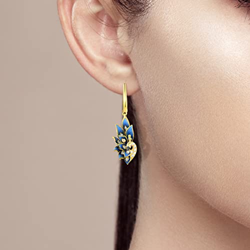 Santuzza 925 Sterling Silver Peacock Dangle Earrings Created Pink Sapphire White Cubic Zirconia Enamel Peahen Drop Earrings For Women #TOP3