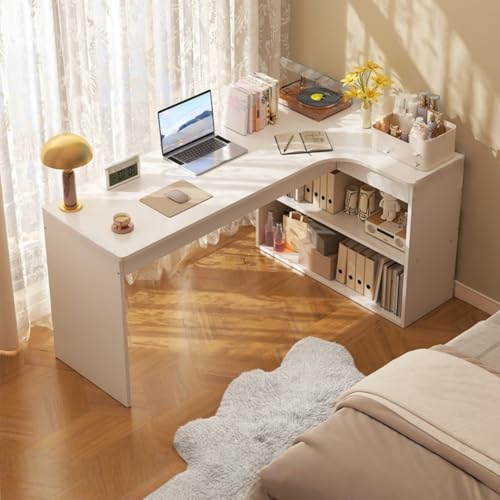 TIMDU L���^�f�X�N �R�[�i�[�f�X�N�׋��� �p�\�R���f�X�N ���ϑ� 100/120/140cm ���b�J�[�t�� ���肵���ω׏d �ȒP�ȑg�ݗ��� ���ցA�Q���A�׋����A�I�t�B�X�f�X�N�ȂǂɍœK�ł� (�z���C�g,�E��,140*70*74cm)