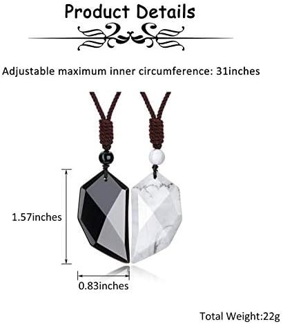 JOVIVI Healing Crystal Heart Stone Couples Pendants Necklaces His and Hers Matching Set for Women Men,Black Obsidian Clear Quartz Yin Yang Love Hearts Chakra Gemstone Necklace