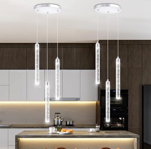 Image of Mini Chandelier Crystal Pendant Lights Integrated LED Pendant Light Fixtures Kitchen Island Chandeliers Pendant Lighting for Dining Room Bubble Chromed Finished Ceiling Hanging Lights 2700K 6000K