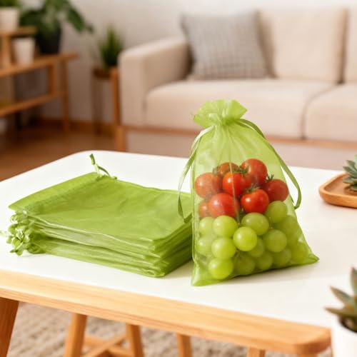 Image of YHJZ 100PCS Organza Bags, 4x6 inches (10x15cm) Small Mesh Bags Drawstring, Olive Green Jewelry Gift Pouches for Jewelry, Party Favor, Candy, Fruit Protection Bags