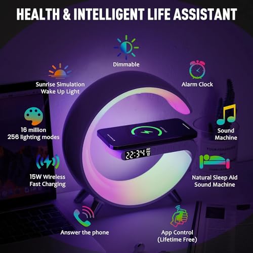 Lampe de table LED intelligente 4 en 1 avec chargeur induction et enceinte Bluetooth sans fil - 2