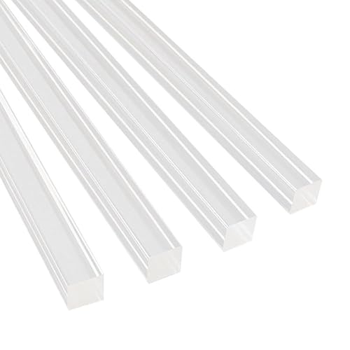4Pcs Clear Acrylic Square Rod, 6mmx6mmx250mm Solid PMMA Plastic Rod Dowel Rods Sticks for DIY Model Making, Craft Projects and Home Decor