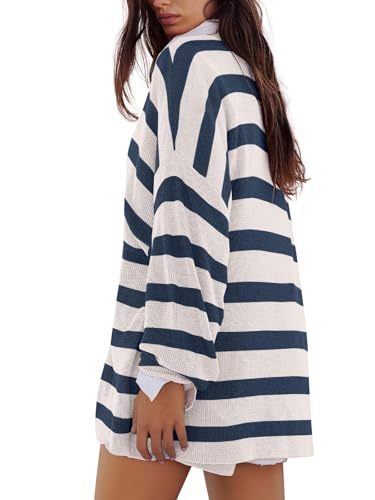 Image of Panadila Womens Striped Sweater Set Oversized Lounge Sets Matching Pajamas Long Sleeve Sweater Top and Shorts